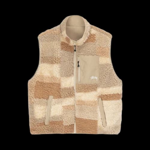 Stussy Colorblock Reversible Mixed Sherpa Vest Khaki