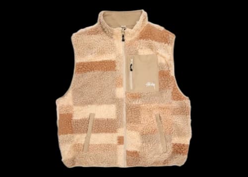 Stussy Colorblock Reversible Mixed Sherpa Vest Khaki