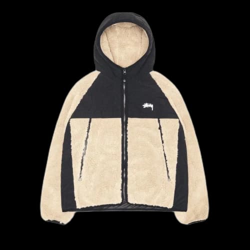 Stussy Sherpa Paneled Hooded Jacket Beige