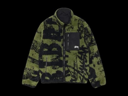 Stussy Sherpa Reversible Stamp Jacket Green