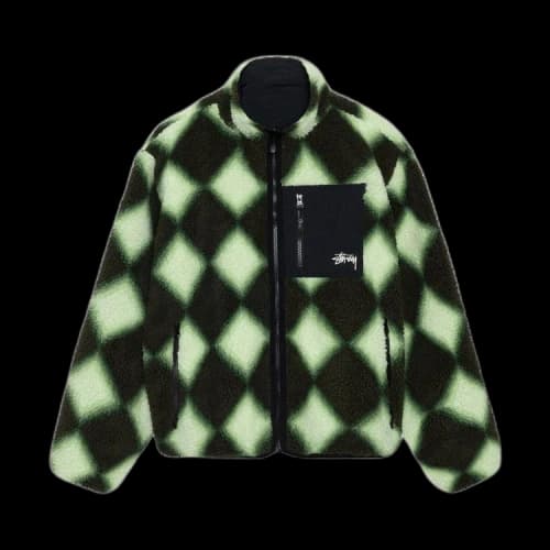Stussy Sherpa Reversible Diamond Jacket Green