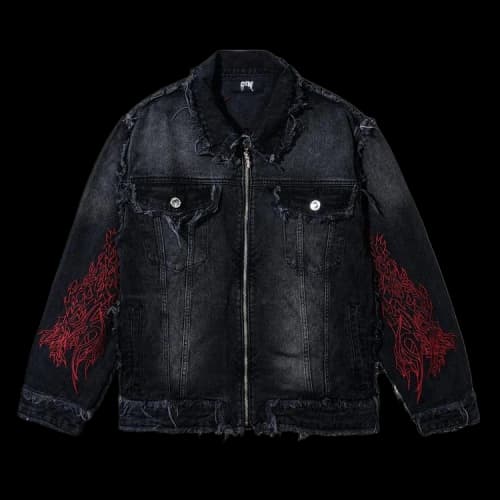 Revenge Tribal Cross Denim Jacket 'Black/Red'