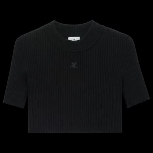 Courrèges Mock Neck Rib Knit Cropped Top 'Black'