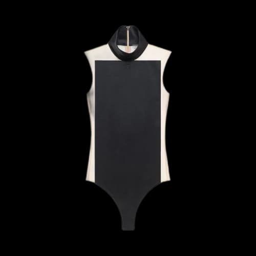Courrèges Illusion Mockneck Satin Bodysuit 'Sand/Black'