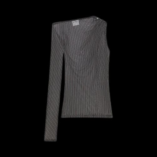 Courrèges One Shoulder Striped Mesh Top 'Black/Ruby'