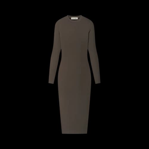 Fear of God Essentials Womens Rib Knit Fitted Long Sleeve Dress Brown