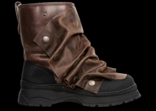 H&M x Glenn Martens Gaiter-Detail Leather Boots Dark Brown