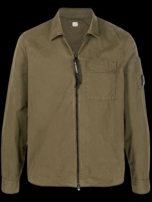 C.P. Company Emerized Gabardine Zipped Shirt Green Moss