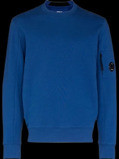 C.P. Company Diagonal Raised Fleece Crew Neck Sweatshirt Blue Quartz