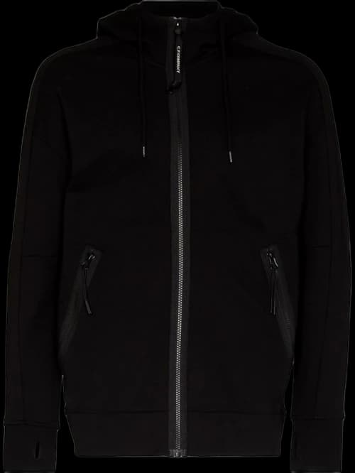 C.P. Company Diagonal Raised Fleece Goggle Hoodie Black