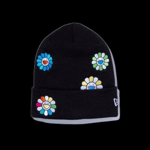 New Era x Takashi Murakami Flower Allover Basic Cuff Knit Beanie Black