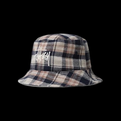 Stussy Earth Plaid Basic Bucket Hat 'Navy'