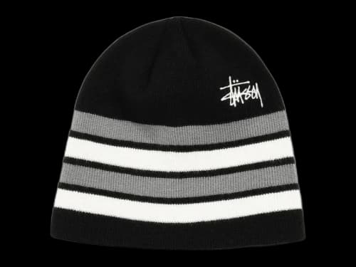 Stussy Basic Striped Skullcap Beanie Black