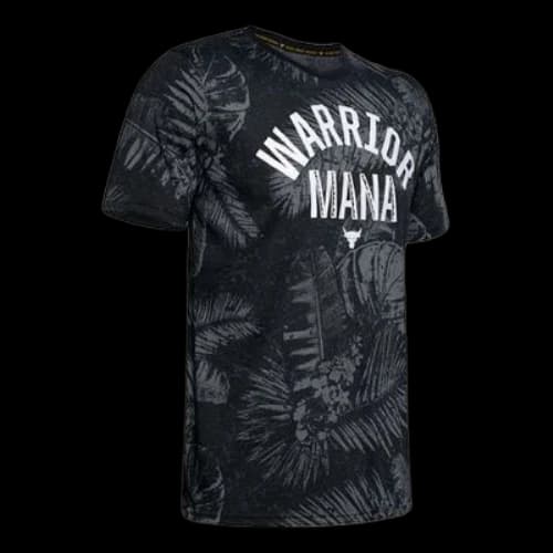 Under Armour Project Rock Aloha Camo Alphabet Pattern Printing Sports Short Sleeve Black