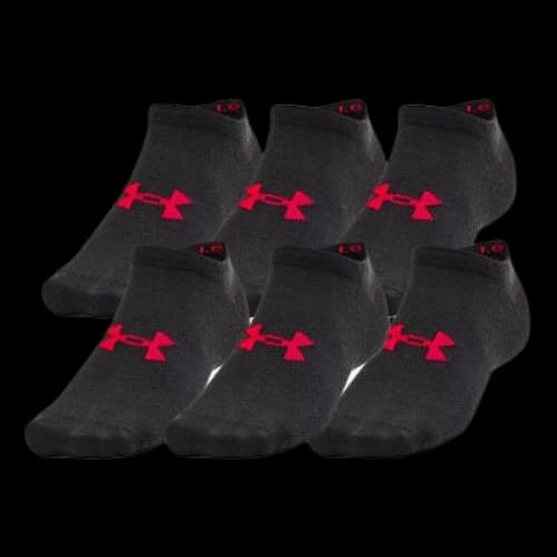 Under Armour Essentials No Show Socks - 6-Pack 'Black Red'