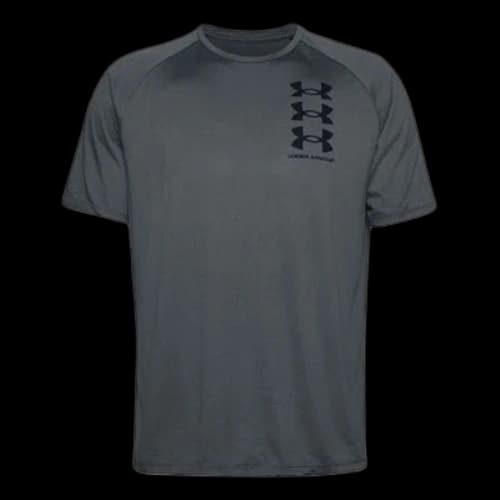 Under Armour Tech Triple Logo Printing Sports Round Neck Short Sleeve Gray
