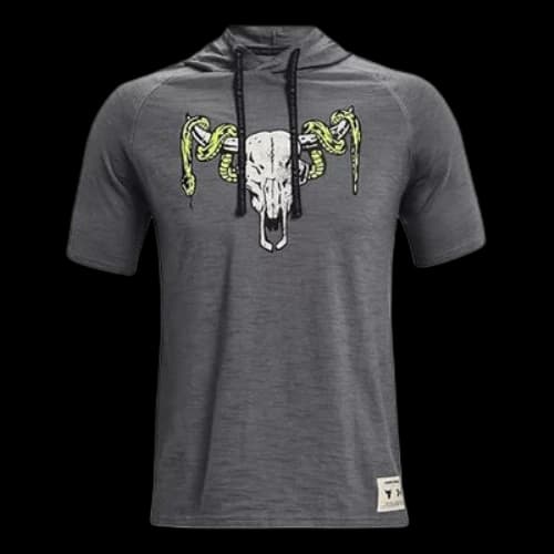 Under Armour Project Rock Casual Sports hooded Short Sleeve Gray
