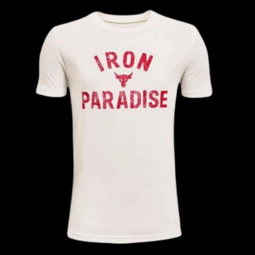 (GS) Under Armour Project Rock Iron Paradise T-Shirt 'White Red'