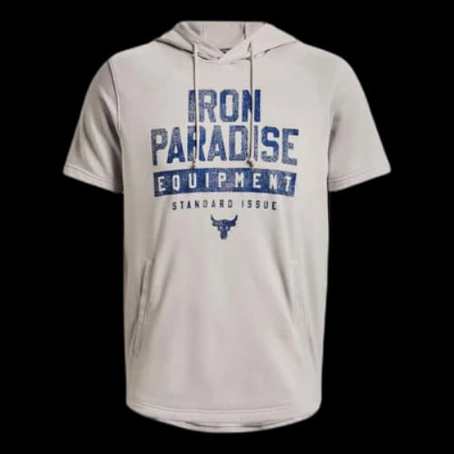 Under Armour Project Rock Terry Short Sleeve Hoodie 'Beige Blue'