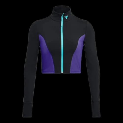 Under Armour Project Rock LetsGo Crop Full Zip T-shirt 'Black Purple' (Women's)