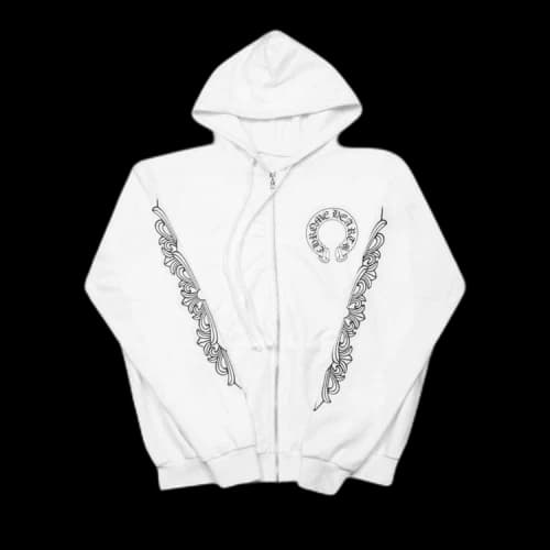 Chrome Hearts Floral Cross Zip Hoodie 'White'