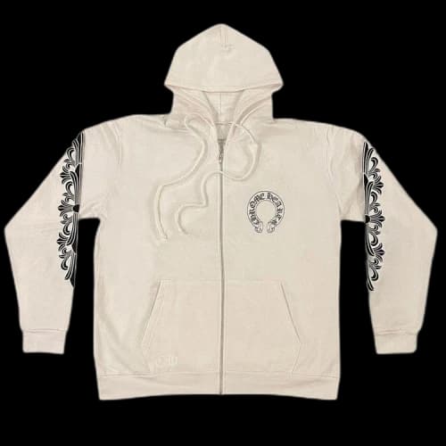 Chrome Hearts Horseshoe Logo Zip Up Hoodie 'White'