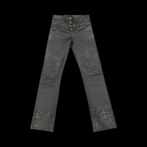 Chrome Hearts Cemetery Cross Leather Rider Pants 'Black'