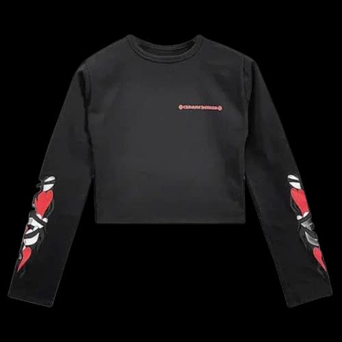 Chrome Hearts Matty Boy Sick Heart Long-Sleeve Crop Top 'Black'