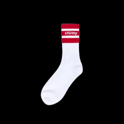 Stussy Stripe Crew Socks 'White/Red'