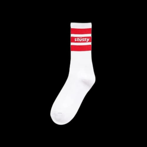 Stussy Stripe Crew Socks 'White/Red'