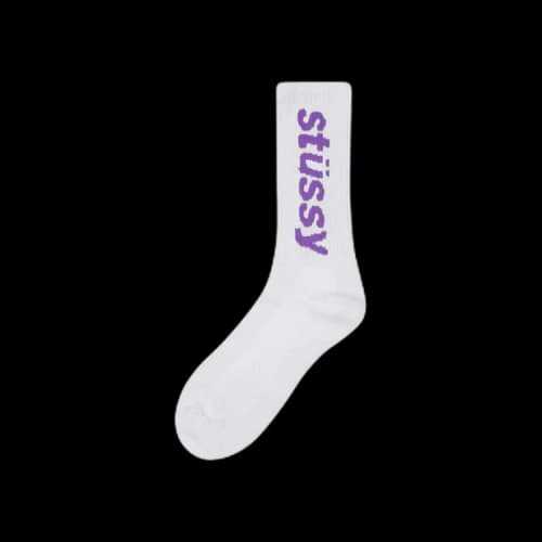 Stussy Helvetica Crew Socks 'White/Purple'