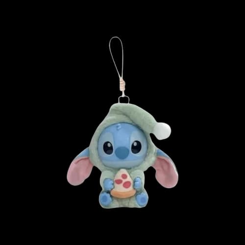 Miniso Top Toy x Disney Stitch Eating Something Before Sleep Plush Keychain 'Crispy Pizza'