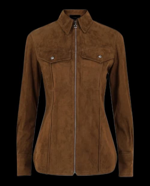 Ferragamo Lightweight Suede Jacket Brown