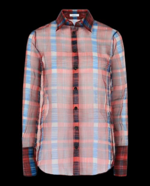 Ferragamo August Organza Check Button-Front Shirt Bone