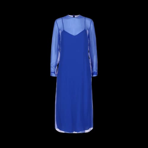 Ferragamo Long-Sleeve Silk Mousseline Midi Dress 'Blue'