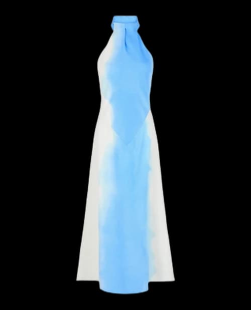 Ferragamo Abstract-Print Halterneck Dress Light Blue