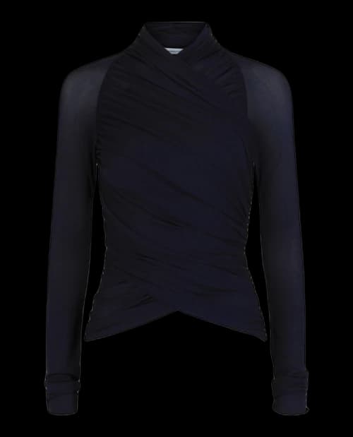 Ferragamo Ruched Long-Sleeve Top Blue
