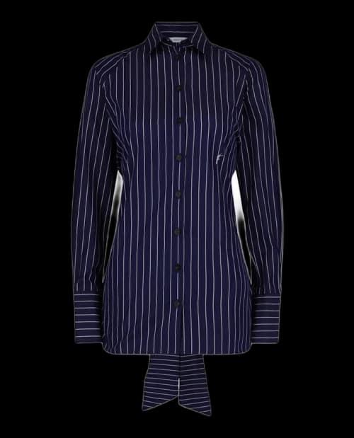 Ferragamo Pinstriped Tie-Back Dress Shirt Bone