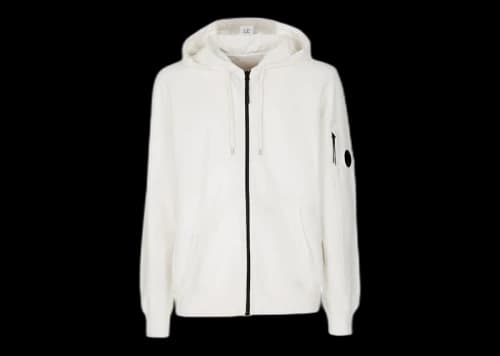 C.P. Company Light Fleece Zipped Hoodie Gauze White