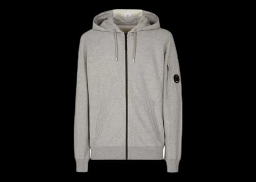 C.P. Company Light Fleece Zipped Hoodie Grey Melange