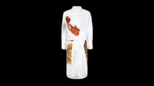 Ferragamo Women's Botanical Print Shirt Dress Bone