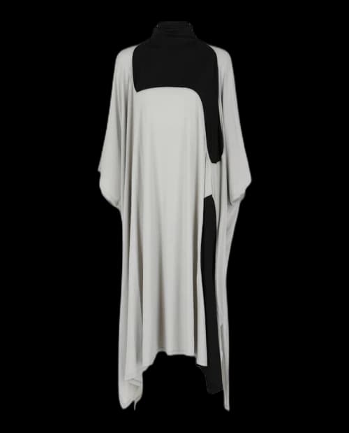 Ferragamo High Neck Kaftan With Sash Inlay Light Grey