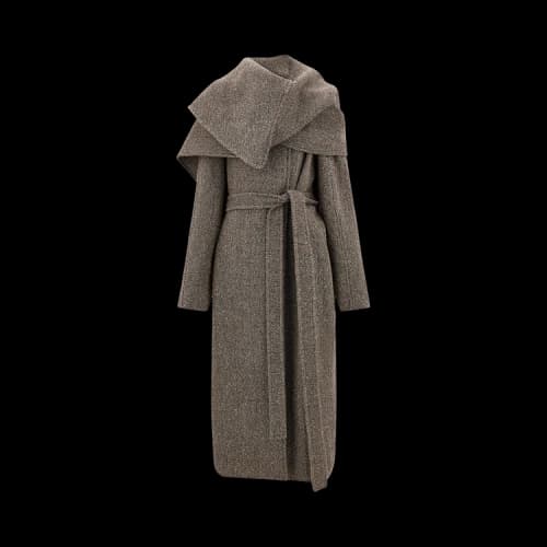 Ferragamo Wool Cotton Herringbone Coat 'Expresso/White Sand'