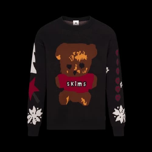 SKIMS x Cactus Plant Flea Market Cotton Knit Intarsia Sweater 'Onyx Teddy Bear Snow Print'