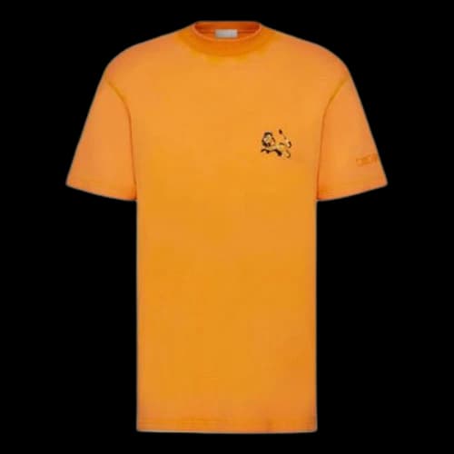 DIOR x PETER DOIG Crossover Loose Solid Color Logo Embroidered Short Sleeve Yellow