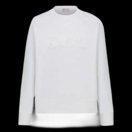 DIOR x PETER DOIG Crossover FW21 Solid Color Logo Embroidered Round Neck Pullover White