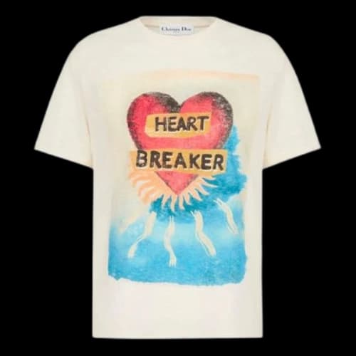 DIOR SS21 Pattern Printing Loose Short Sleeve Creamy White