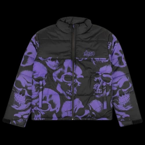 Psychworld Skull Print Puffer Jacket 'Black/Purple'