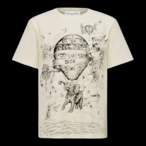 DIOR Des Vents SS21 Pattern Printing Round Neck Short Sleeve Creamy White T-Shirt