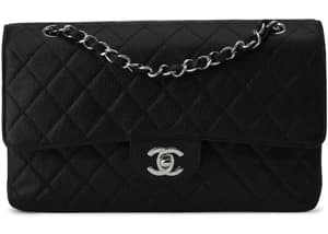 Chanel Vintage Classic Double Flap Quilted Caviar Silver-tone Medium Black